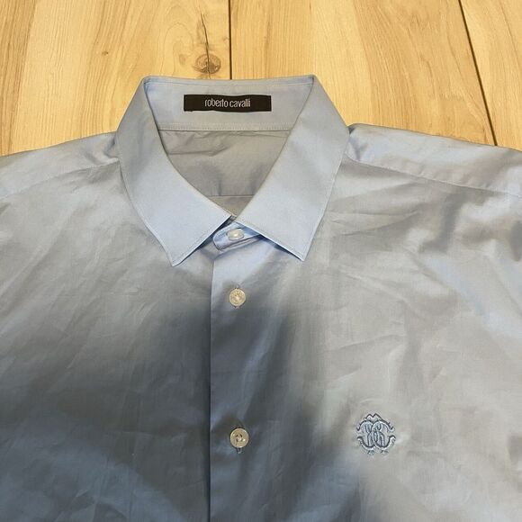 Roberto Cavalli Button Up Shirt Embroidered Long Sleeve Blue Mens Size Med-large - Picture 2 of 16